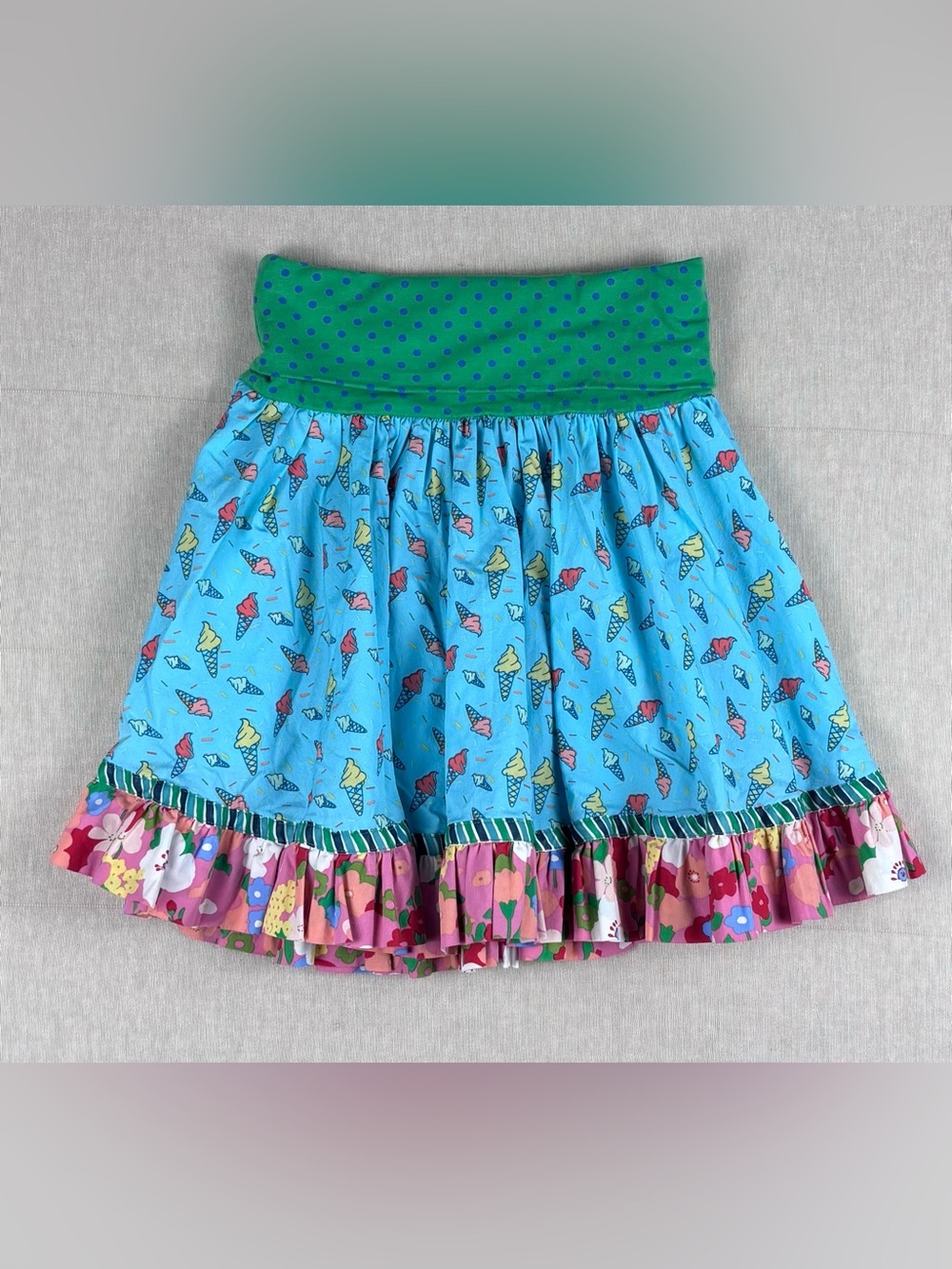 Matilda Jane Girls Size 8 Ice Cream Print Twirl Skirt Floral Ruffle Boutique